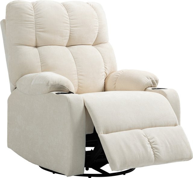 HOMCOM Relaxsessel mit Liegefunktion, Schaukelfunktion und Drehsitz in Beige mit Taschenfederkern und Becherhalter - Bild 1