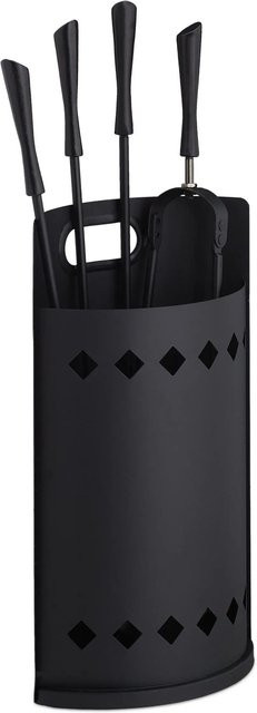 Relaxdays Kaminbesteck aus Stahl in Schwarz mit Eimer, B/T/H: 44 x 25,5 x 15 cm - Bild 1