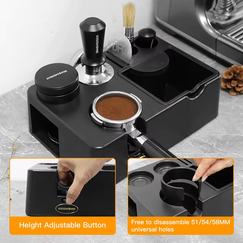 ALIKISSCAFE Espresso Zubehör Set mit Knock Box und Siebträger Halter Matte in Schwarz aus Kunststoff für 51mm, 54mm und 58mm - Bild 4