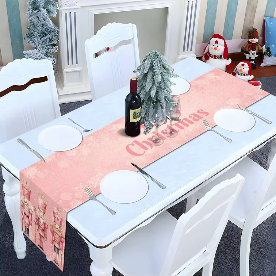 Nepnuser Weihnachts Tischläufer Rosa Nussknacker im Landhausstil aus Leinen - Bild 4
