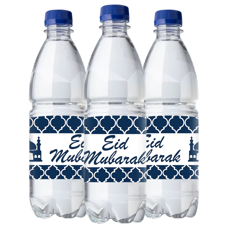 20 Stück Eid Mubarak Wasserflaschen-Aufkleber in Blau, selbstklebende Etiketten für islamische Partydekoration und Geschenke - Bild 2