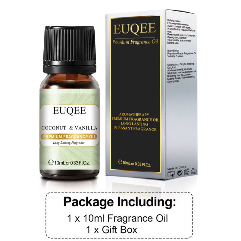 Euqee Premium Duftöl Set für Luftbefeuchter und Diffusor mit den Aromen Kokosnuss, Vanille, Kiefer, Sandelholz und Bambus & Teak, 10 ml pro Flasche - Bild 1