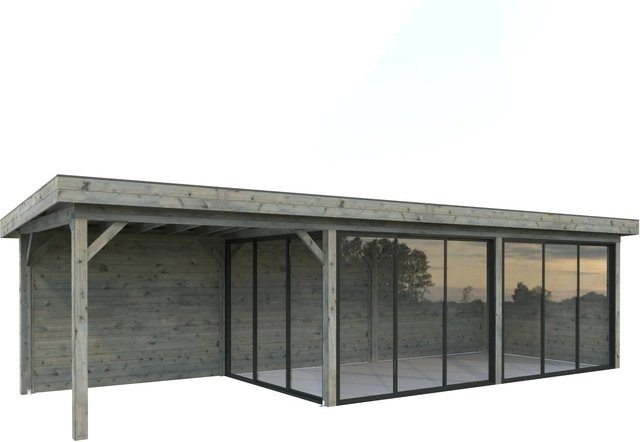 Palmako Pavillon Lenna Set 417 Slide in Grau aus Fichtenholz mit Alu-Schiebetüren und ESG-Glas, B/H/T: 876 x 245 x 300 cm - Bild 1