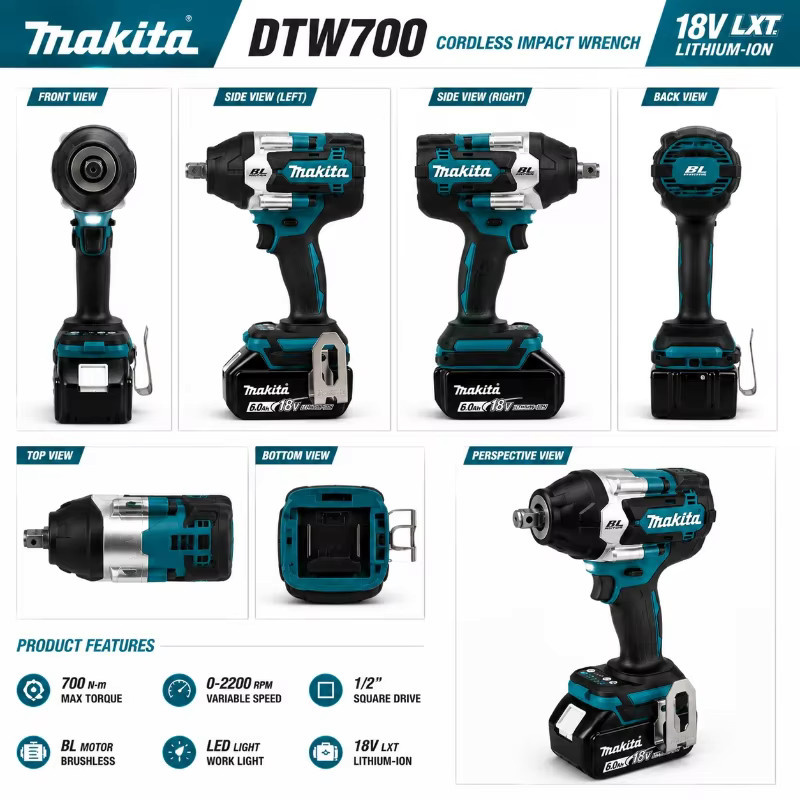 Makita DTW700 18V Akku-Schlagschrauber mit bürstenlosem Motor und 1000Nm Drehmoment inkl. Akku - Bild 2