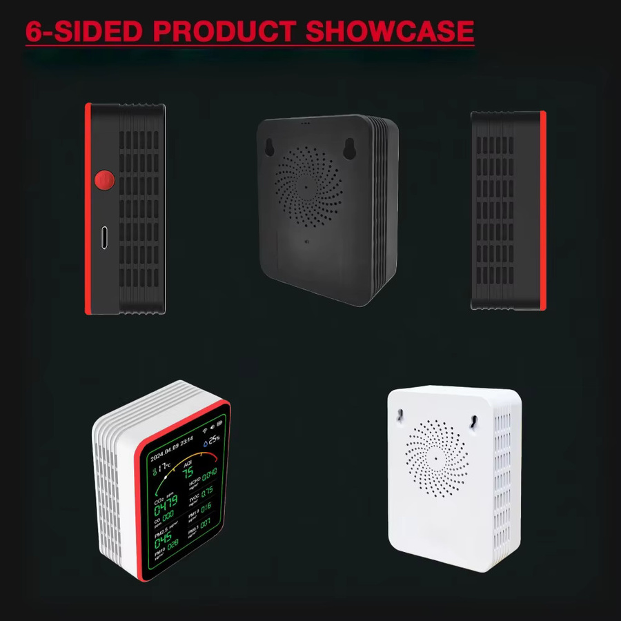 Tuya WiFi Luftqualitätsmonitor 15 in 1 mit App-Steuerung als Gasdetektor und AQI Messgerät für PM2.5 PM10 PM0.3 TVOC HCHO CO CO2 in Weiß oder Schwarz - Bild 3