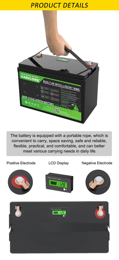 VariCore 12 V 120 Ah LiFePO4-Batterie in Schwarz mit integriertem BMS für Wohnmobile, Solarsysteme und Yachten - Bild 4