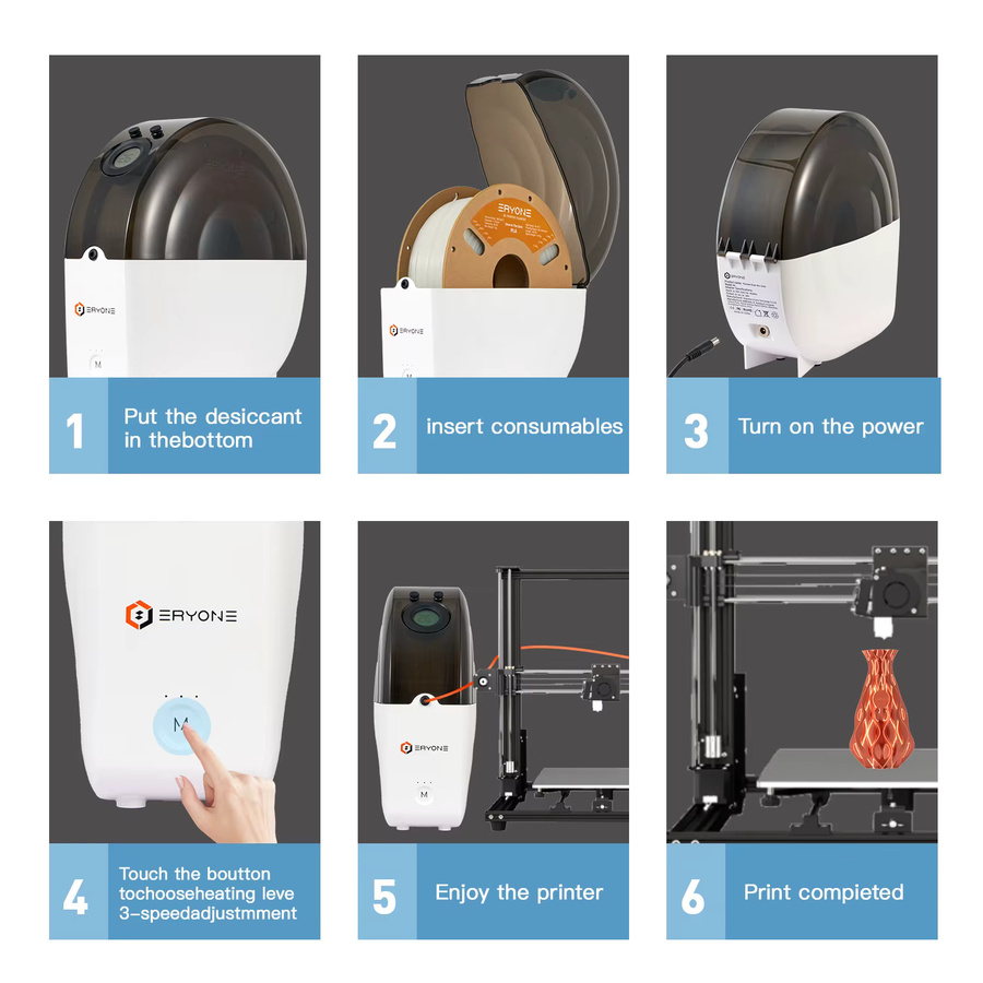 ERYONE Snail Dryer Box M2 Filamenttrockner für FDM 3D-Druck in Weiß mit hochpräzisem Thermohygrometer - Bild 3