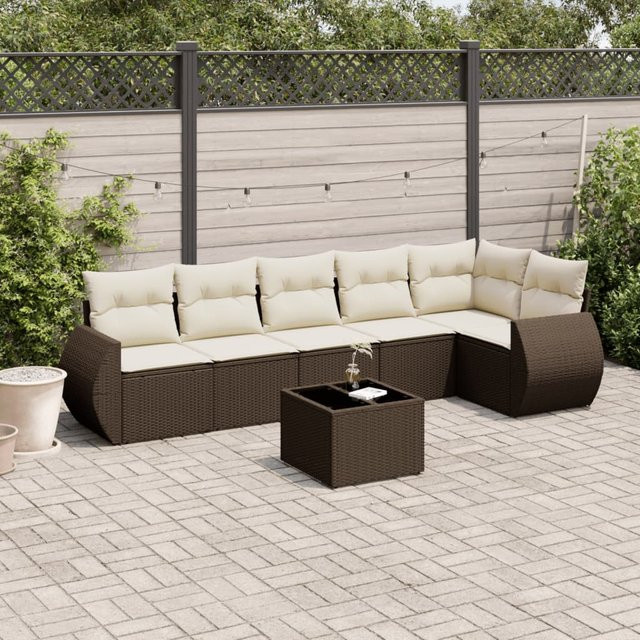 vidaXL 7-teilige Garten-Sitzgruppe aus Polyrattan in Braun mit wetterfesten Kissen und L-Form - Bild 3