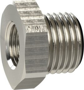 Riegler Reduziernippel kurz aus vernickeltem Messing, G 1 a. auf G 3/4 i., SW 38, silber - Bild 1