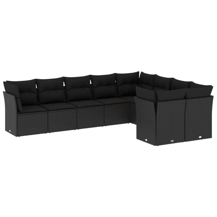 vidaXL 9-tlg. Garten-Sofagarnitur aus Polyrattan in Schwarz mit Sitzkissen und Rückenkissen inklusive Stauraum - Bild 2