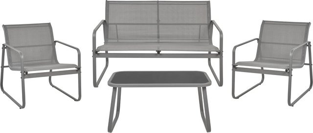 Beliani Lounge Set BARREA Grau im Industrial Design mit 2-Sitzer Sofa, Lounge-Sesseln und Couchtisch aus pulverbeschichtetem Stahl und Textilene inklusive Kissen - Bild 1