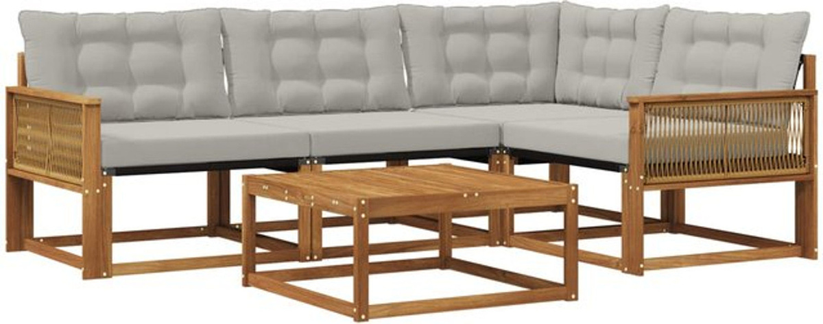 Modernes Outdoor-Sofagarnitur Set aus Massivholz und Textilene mit 5 Teilen in Natur und Hellgrau von vidaXL - Bild 1