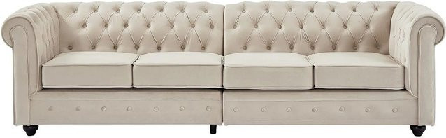 Vente-unique Chesterfield Sofa aus Samt in Beige, Breite: 256 cm - Bild 1