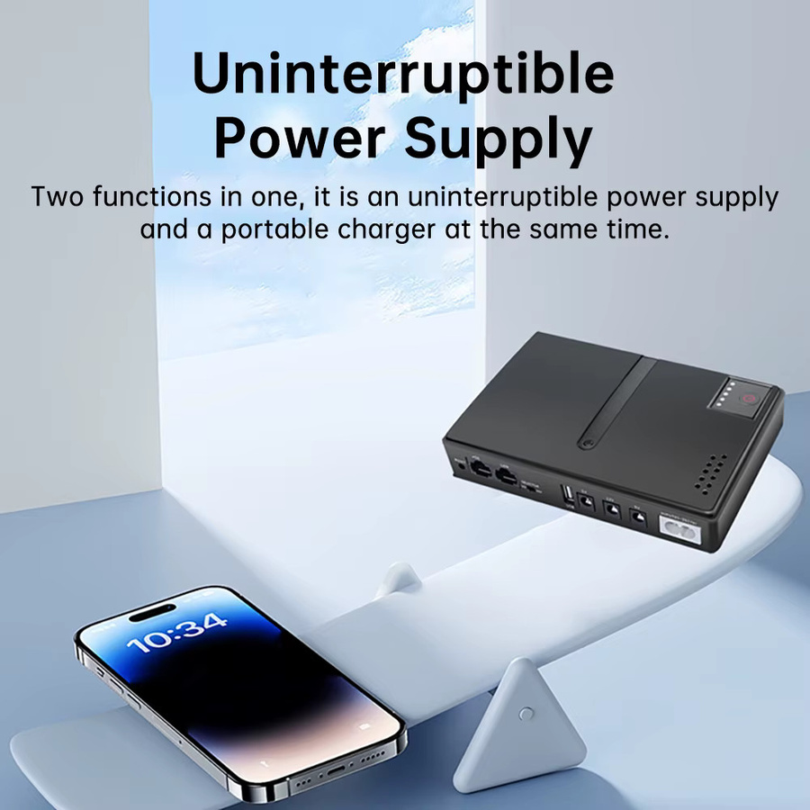 Tragbares unterbrechungsfreies USV-Netzteil 1018L mit 18W Kapazität in Schwarz für Router und WIFI, AC 85-265V zu DC 5V/9V/12V/15V/24V - Bild 4
