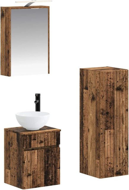 vidaXL Badezimmermöbel-Set 4-teilig aus Altholz und Glas in Braun mit LED-Beleuchtung und Spiegelschrank - Bild 1