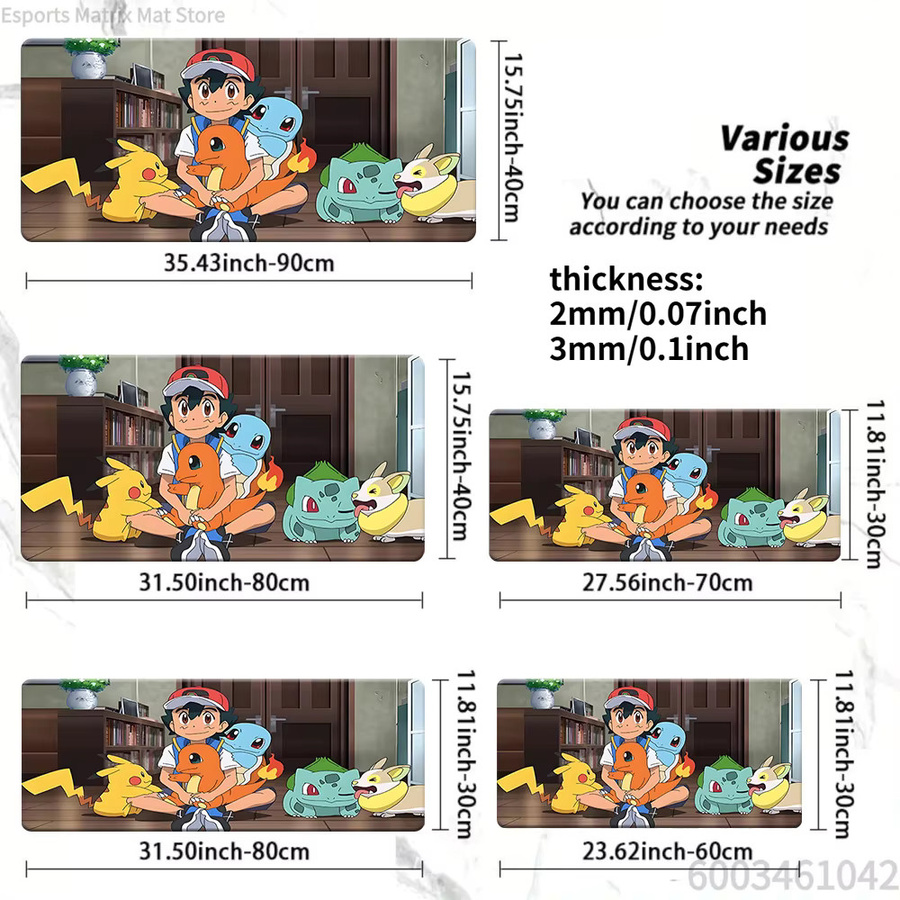 Potdemiel Pokemon Anime Gaming-Mauspad mit Ash Ketchum, Pikachu, Charmander, Squirtle und Bulbasaur, große Schreibtischunterlage für PC und Laptop, Mehrfarbig - Bild 5