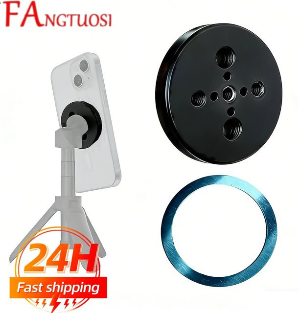 FANGTUOSI Magnetischer Smartphone-Halter in Schwarz mit 360 Grad Rotation und 1/4 Zoll sowie 3/8 Zoll Arri-Locating Holes Stativhalterung - Bild 1