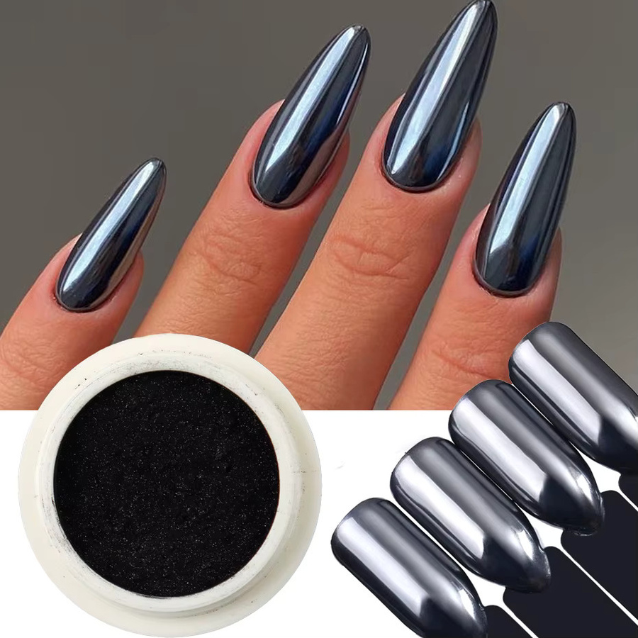 Full Beauty Nagelpulver Metallic Schwarz, Reibepigment - Bild 5
