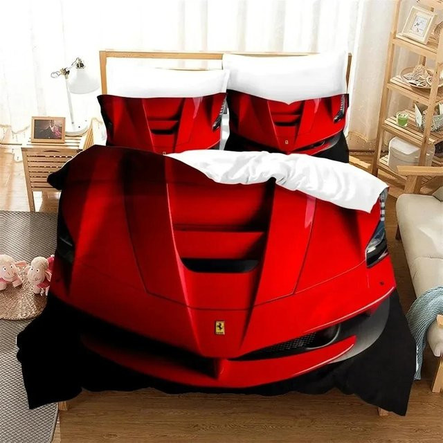 3D-Druck Bettwäsche-Set mit Autos und Fahrzeugen für Kinder, 3-teiliges Bettbezug-Set inklusive Kissenbezügen, Größe: 140 x 210 cm - Bild 1