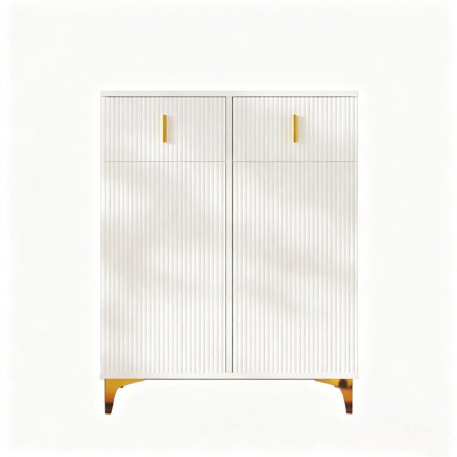 PXloue Sideboard Schuhschrank mit Schubladen in Weiß mit Goldakzenten und Push-to-Open Funktion, B/H/T: 101 x 83 x 36,6 cm - Bild 1