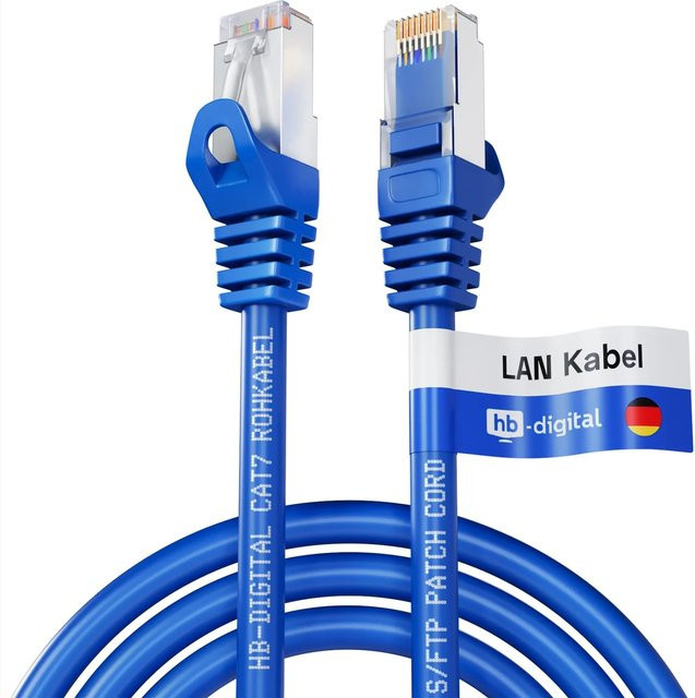 hb-digital CAT 7 Patchkabel Ethernet/LAN S/FTP PiMF LSZH AWG 26 Blau, 5 m - Bild 1