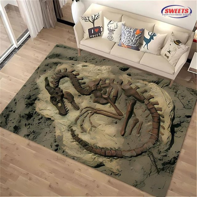 Rutschfester Teppich mit Dinosaurier-Fossilienmuster für Kinderzimmer, Wohnzimmer oder Schlafzimmer, Mehrfarbig, B/T: 60 x 40 cm - Bild 1