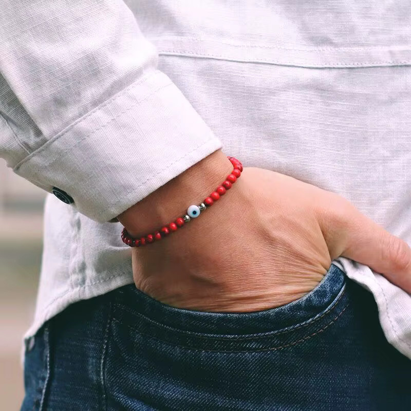 Armband, rote Howlith Steinperlen, Lava-Holz, Unisex - Bild 2
