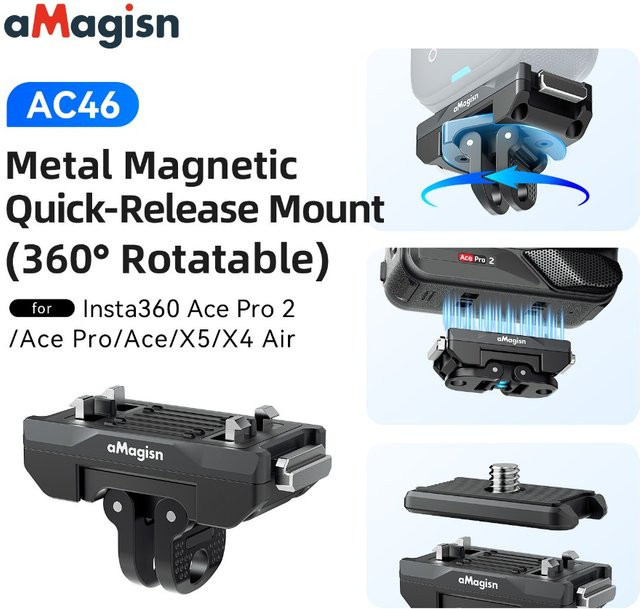 aMagisn Parallel drehbare Schnellverschluss-Metallhalterung in Schwarz für Insta360 Ace, Ace Pro, Ace Pro 2, X4 und X5 Kameras - Bild 1