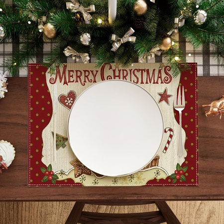 VIKAMA Weihnachtliche Tischsets und Untersetzer mit Lebkuchenmann-Design aus Leinen, Mehrfarbig, Rechteckig
