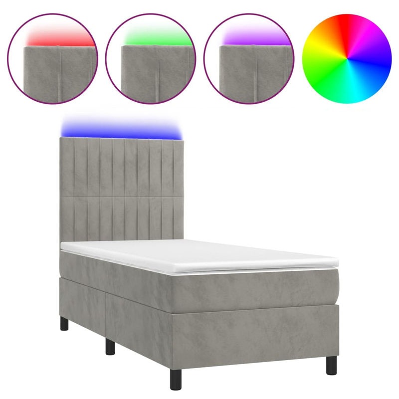 Vidaxl Boxspringbett mit Matratze und LED in Grau aus Samt, B/T: 100 x 200 cm - Bild 2