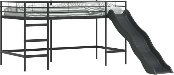 vidaXL Kinder-Loftbett mit Rutsche aus Metall in Schwarz und Anthrazit Matt