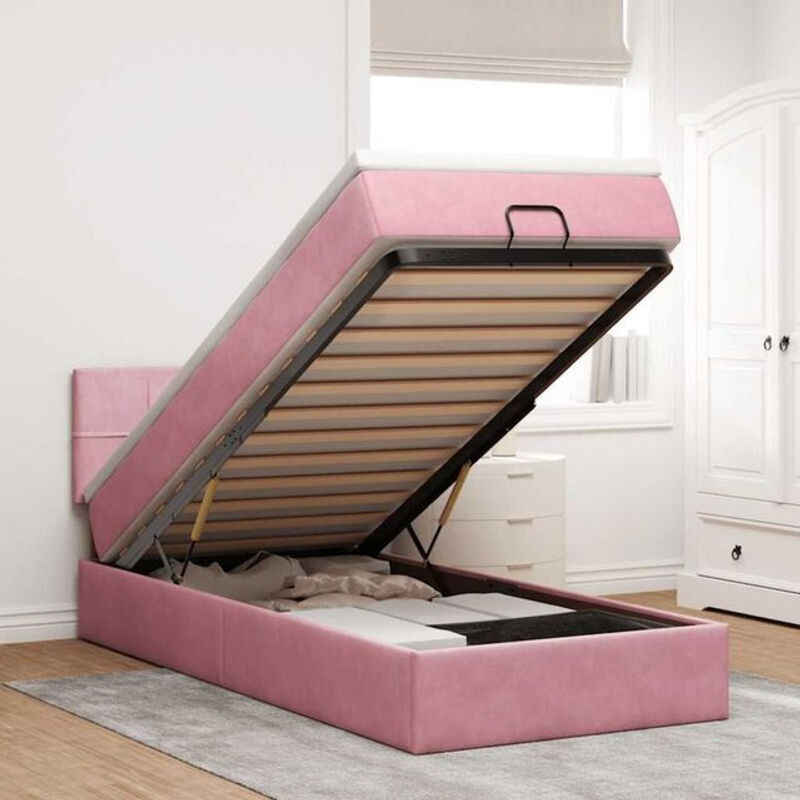 Vidaxl Ottoman Polsterbett mit Matratze und LED in Rosa aus Samt, B/T: 90 x 200 cm - Bild 1