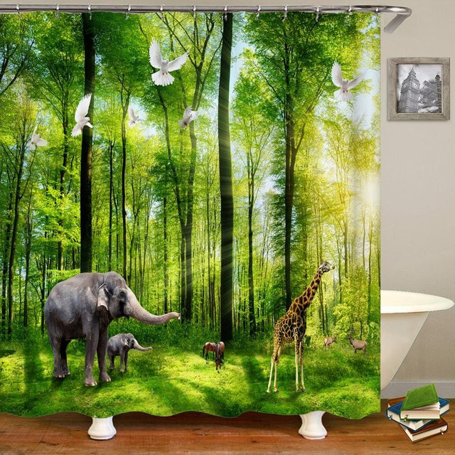 Waschbarer Duschvorhang Naturlandschaft von Baifenbai Home Furnishing, wasserdichter Polyester mit 3D-Druck, Mehrfarbig, B: 180 cm, H: 200 cm - Bild 1