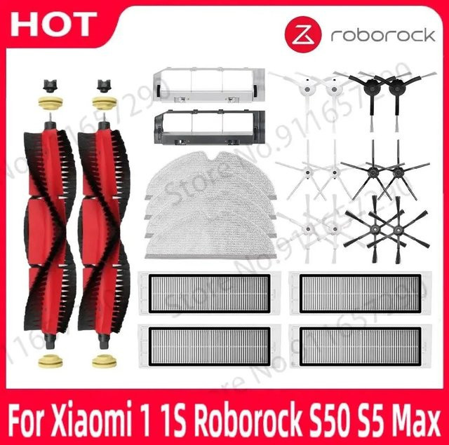 Roborock Staubsaugerzubehör Set mit Seitenbürsten und Hauptbürstenfilter für Xiaomi 1S, S5 Max, S50, S55 und S6 Pure - Bild 1