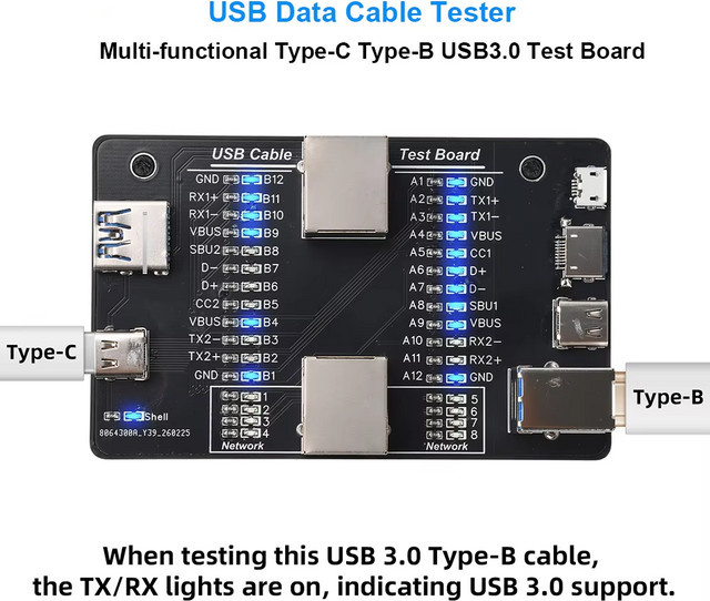 Gaqqee Multifunktionaler USB 3.0 Datenkabel-Tester in Schwarz zur Fehlerdiagnose von Ladekabeln und Kurzschlüssen - Bild 1