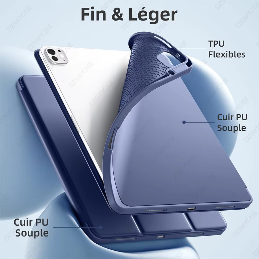 DZSWYCASE Silikonhülle für iPad Pro 13 Zoll M4 M5 2024 2025 mit dreifach faltbarem Ständer und Stifthalter in Pink oder Blue - Bild 5