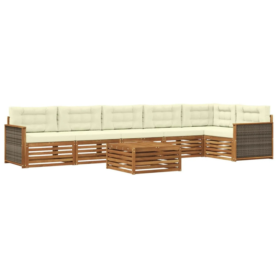 vidaXL Outdoor-Sofagarnitur in L-Form aus Akazienholz mit 7 Kissen in Beige und Natur - Bild 2