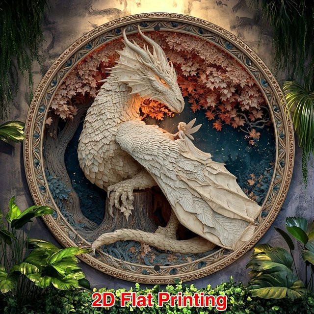 HELLOYOUNG Metall-Wanddekoration Walddrache, rundes Aluminium-Schild in Weiß, Durchmesser: 20,32 cm - Bild 1