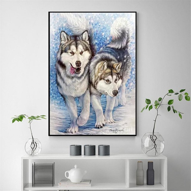 FIYO 5D Diamant-Stickerei Wolf Bastelset mit Strassbild in Multicolour, Breite: 30 cm, Höhe: 20 cm - Bild 1