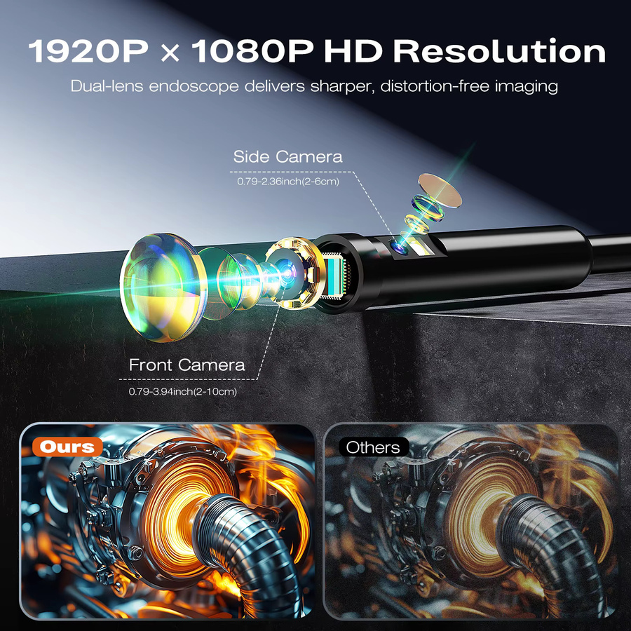 Aikokkl Endoskop mit zwei Linsen und 4,3 Zoll IPS Display, 1920P HD Inspektionskamera, IP67 wasserdicht, 7,9 mm Durchmesser, 5 m halbstarres Schlangenkabel, Schwarz - Bild 3