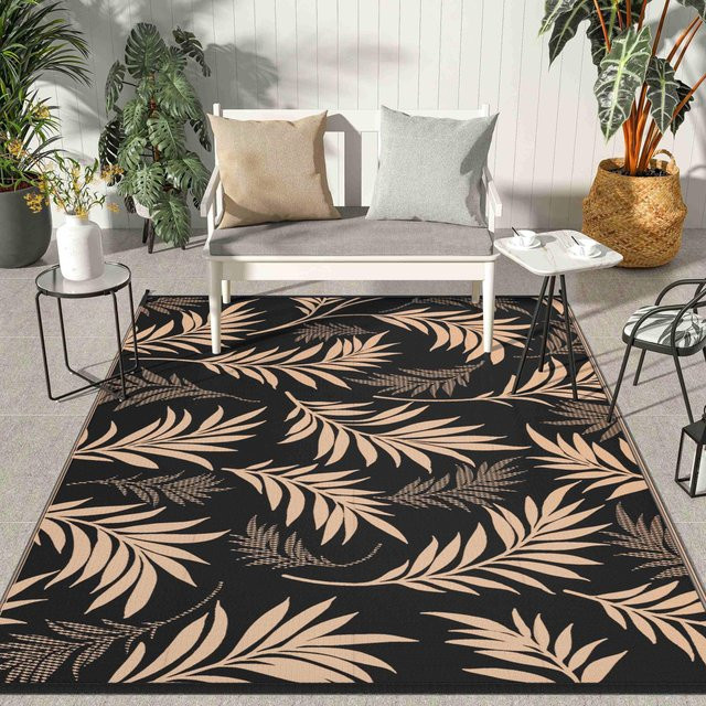 Wasserdichter Outdoor Teppich Lodestar, Wendbarer Campingteppich in Schwarz, B/T: 60 x 40 cm - Bild 1