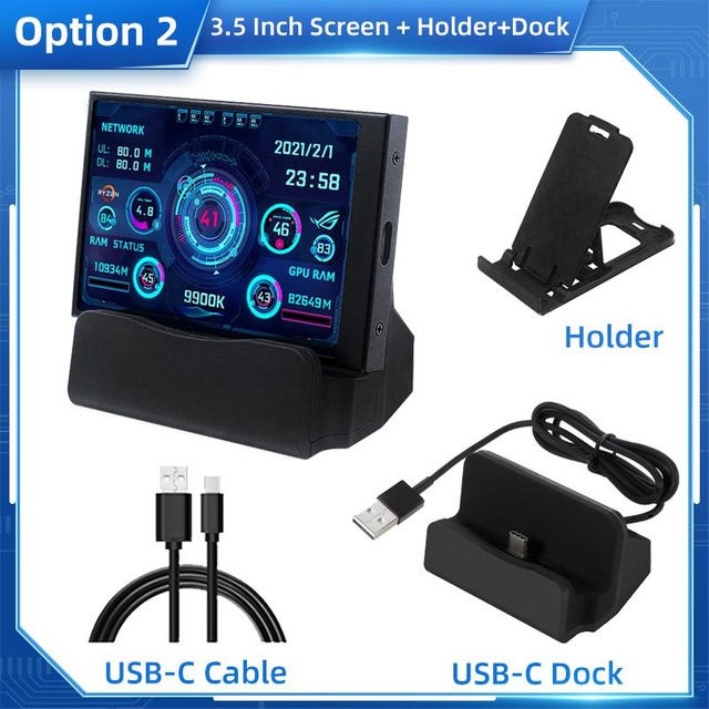 TURZX IPS USB Zweitbildschirm für Computer mit Typ C Anschluss, 5 Zoll Display zur Anzeige von CPU GPU RAM HDD Informationen, Schwarz/Weiß - Bild 1