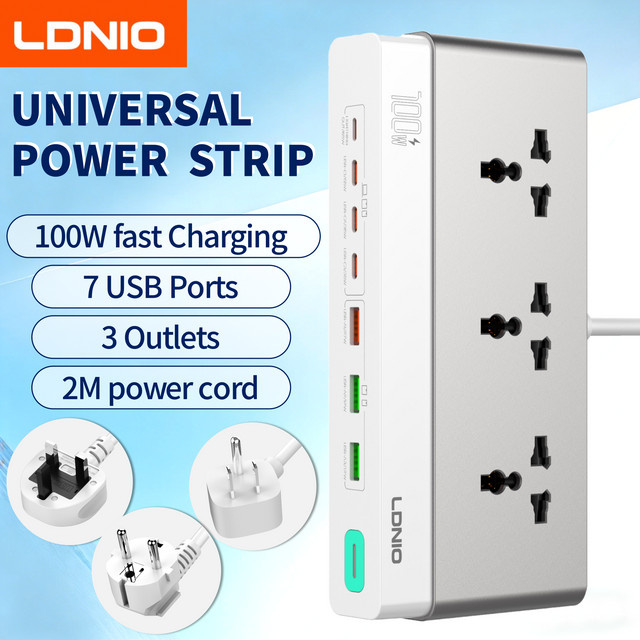 LDNIO Desktop-Steckdosenleiste mit 100W Schnellladestation, USB-A und USB-C 65W, Weiß - Bild 1