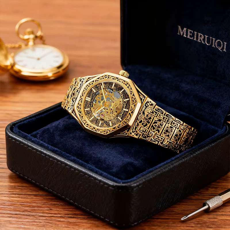 MEIRUIQI Armbanduhr Automatik, Edelstahl, Gold, Eckig, Herren - Bild 3