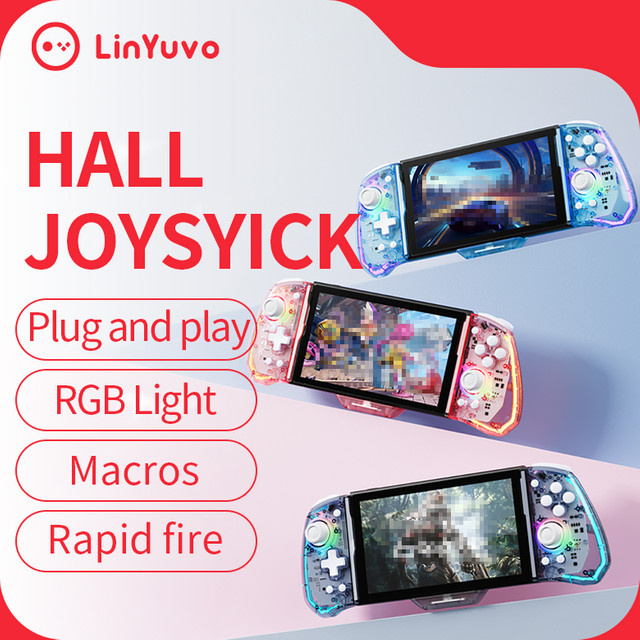 LinYuvo Gaming-Controller für Nintendo Switch mit Hall-Effekt-Joystick, Turbo, Dual-Vibration, 6-Achsen-Gyroskop und RGB-Beleuchtung in Transparent, Modell KS43 - Bild 1