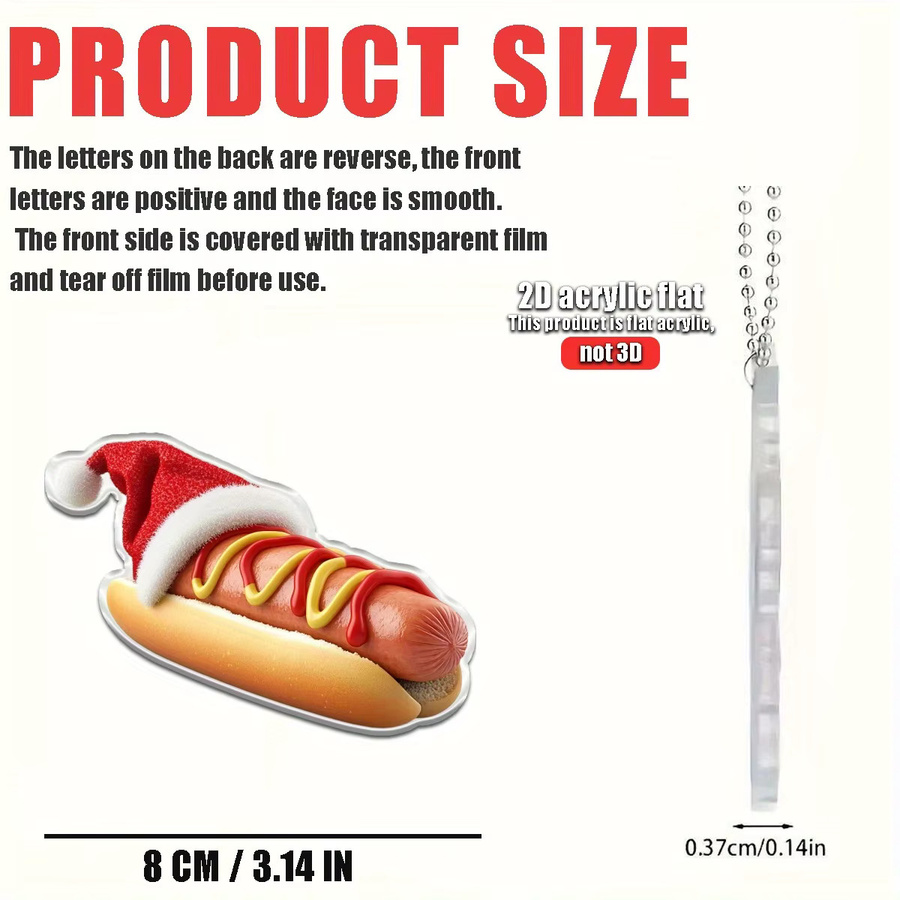 Weihnachtliche Hot Dog Hängedekoration mit Weihnachtsmütze aus Acryl als Weihnachtsbaumanhänger oder Autodekoration - Bild 2
