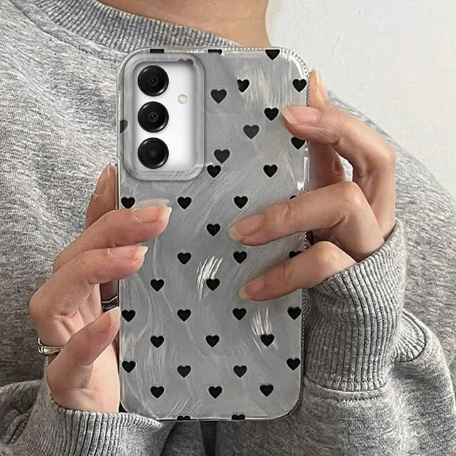 FunYudas Handytasche mit schwarzem Herz-Design für Samsung Galaxy A55 A16 A07 A17 A26 A36 A56 A25 A35 A14 A34 A54 A15 A13 A32 A12 in Schwarz - Bild 1