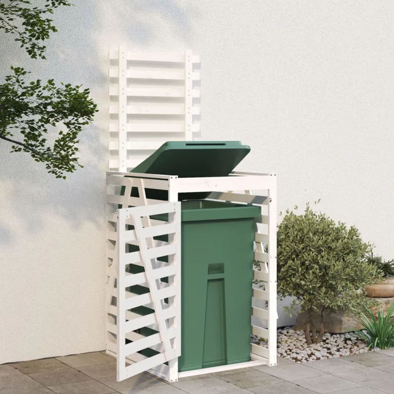 vidaXL Mülltonnenbox aus Kiefernholz in Weiß mit rustikaler Optik, B/T/H: 84 x 90 x 128,5 cm - Bild 2