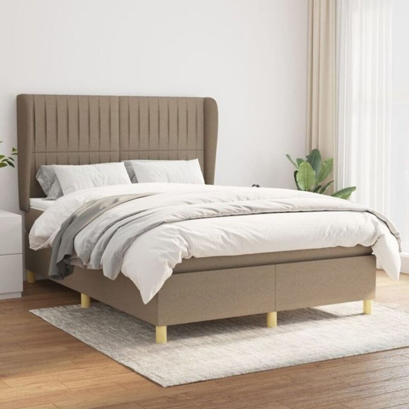 vidaxl Boxspringbett mit Matratze in Taupe meliert und Weiß aus Stoff, B/B: 140 x 190 cm - Bild 1