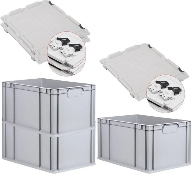PROREGAL Spar Set 3x Eurobox Nextgen Economy mit Scharnierdeckel und schwarzen Schiebeschnappverschlüssen, Grau, H x B x T: 32 x 40 x 60 cm - Bild 1